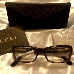 Gucci Havana Tortoise and G Logo Crystal eyeglasses